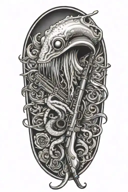 squid holding rifle tattoo design idea