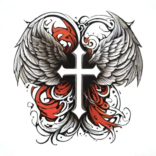 wings open cross tattoo design idea