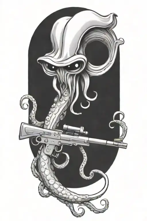 squid holding rifle tattoo design idea