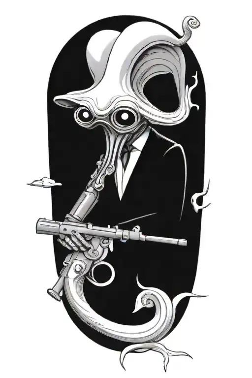 squid holding rifle tattoo design idea