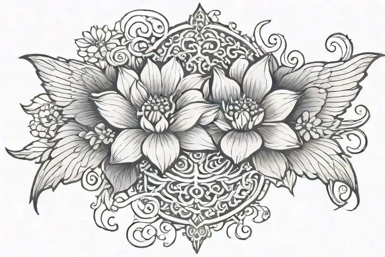 jewels vines lotus flower cross wings tattoo design idea