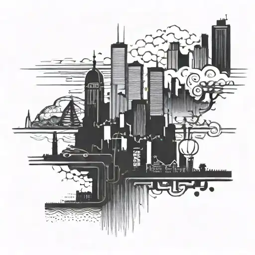city silhouette straight flat horizontal line tattoo design idea