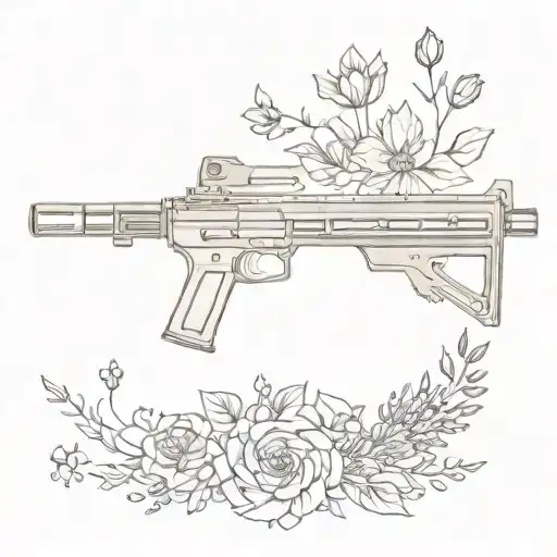 ar 15 Rifle with flowers tattoo design idea