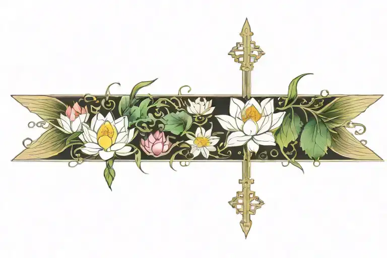 jewels vines lotus flower cross wings tattoo design idea