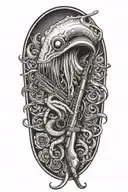 squid holding rifle tattoo design idea