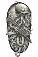 squid holding rifle tattoo design idea
