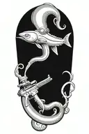 squid holding rifle tattoo design idea
