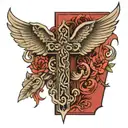 wings open cross tattoo design idea