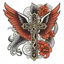 wings open cross tattoo design idea