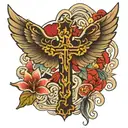 wings open cross tattoo design idea