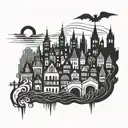 city silhouette outline flat line going tattoo design idea