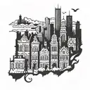 city silhouette outline flat line going tattoo design idea