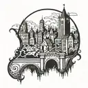 city silhouette outline flat line going tattoo design idea
