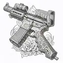 ar 15 Rifle with cross adorned tattoo design idea
