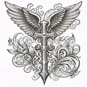 wings open cross tattoo design idea