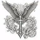 wings open cross tattoo design idea