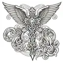 wings open cross tattoo design idea