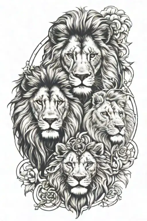 lion and leo zodiac with random design tattoo design idea