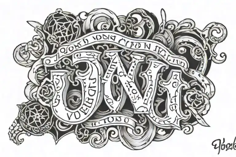 the word 'von' handwritten in the middle of glocks and money on neck tattoo design idea