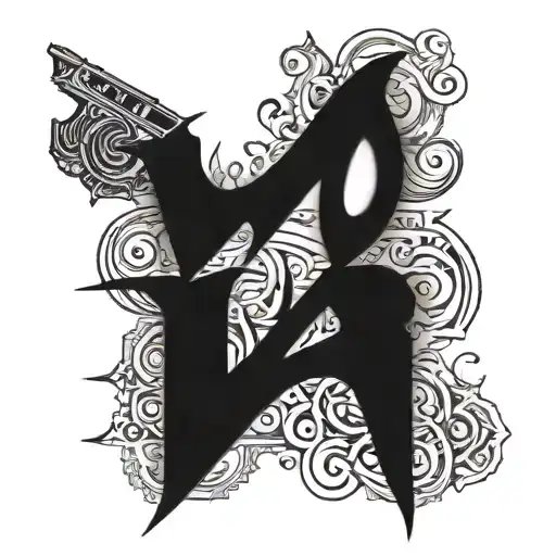 the word 'von' handwritten in the middle of glocks and money  tattoo design idea