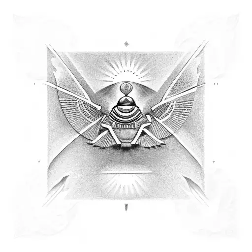 draw ancient egyptian art of scarab holding the sun tattoo design idea