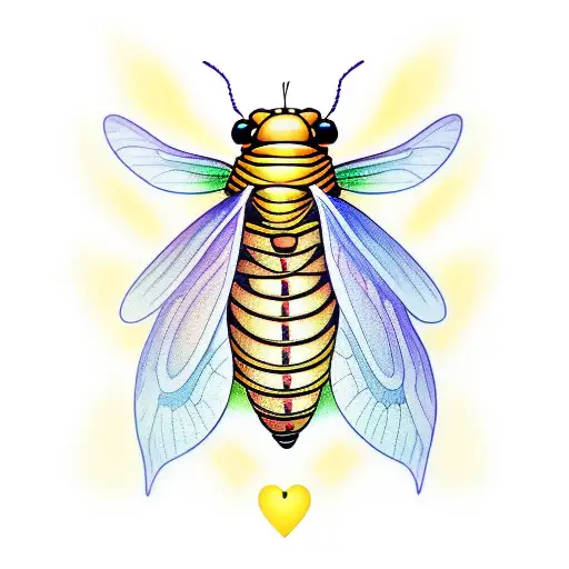 firefly insect with a heart embedded in the body little lines to show the light eminating from body tattoo design idea