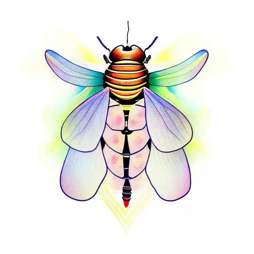 firefly insect abstract with a heart embedded in the body little lines to show the light eminating from body tattoo design idea