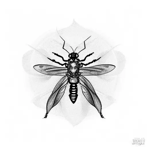 firefly insect abstract with a heart embedded in the body little lines to show the light eminating from body tattoo design idea