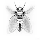 firefly insect with a heart embedded in the body little lines to show the light eminating from body tattoo design idea