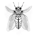 firefly insect with a heart embedded in the body little lines to show the light eminating from body tattoo design idea