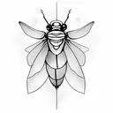 firefly insect with a heart embedded in the body little lines to show the light eminating from body tattoo design idea