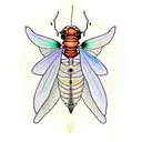 firefly insect with a heart embedded in the body little lines to show the light eminating from body tattoo design idea
