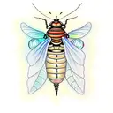 firefly insect with a heart embedded in the body little lines to show the light eminating from body tattoo design idea