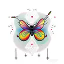 firefly insect abstract with a heart embedded in the body little lines to show the light eminating from body tattoo design idea