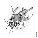 firefly insect abstract with a heart embedded in the body little lines to show the light eminating from body tattoo design idea