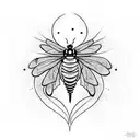 firefly insect abstract with a heart embedded in the body little lines to show the light eminating from body tattoo design idea
