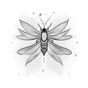 firefly insect abstract with a heart embedded in the body little lines to show the light eminating from body tattoo design idea