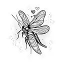 firefly insect abstract with a heart embedded in the body little lines to show the light eminating from body tattoo design idea