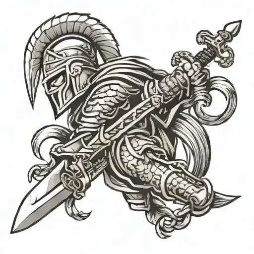 Spartan warrior braking cuffs with a big sword written on it freedom  tattoo design idea