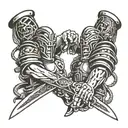 Spartan warrior braking cuffs with a big sword written on it freedom  tattoo design idea