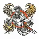 Spartan warrior braking cuffs with a big sword written on it freedom  tattoo design idea