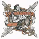 Spartan warrior braking cuffs with a big sword written on it freedom  tattoo design idea