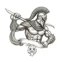 Spartan warrior with a snake around him braking cuffs with a big sword written on it freedom  tattoo design idea