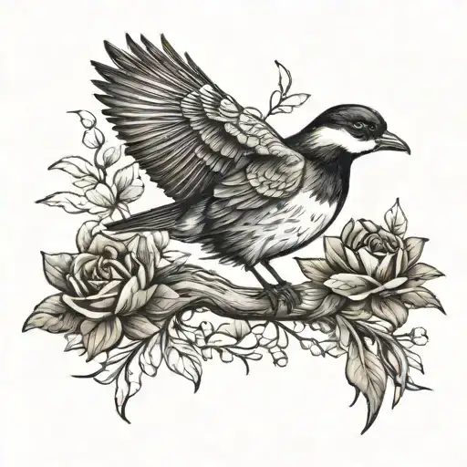 robin and a goose on a Hollie branch tattoo design idea