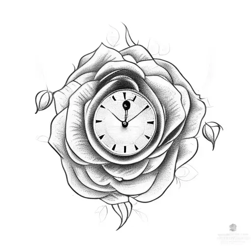 roses and clock tattoo design idea