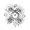 roses and clock tattoo design idea