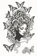 scary Medusa snakes butterflies surrounding tattoo design idea