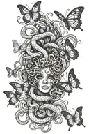 scary Medusa snakes butterflies tattoo design idea