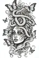 scary Medusa snakes butterflies tattoo design idea