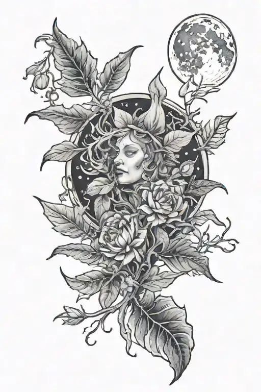 witch moon plants dark side tattoo design idea